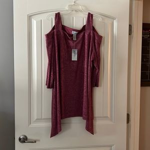 Holiday shimmer sweater. Has off shoulder 3/4 length sleeves